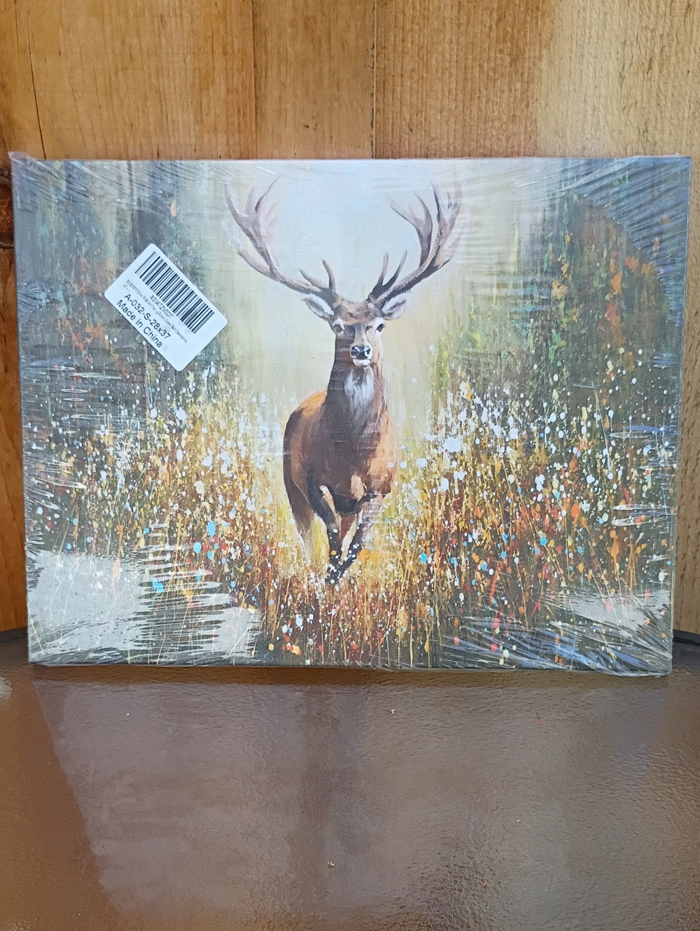 Running Stag Canvas Wall Art - Brown and Green